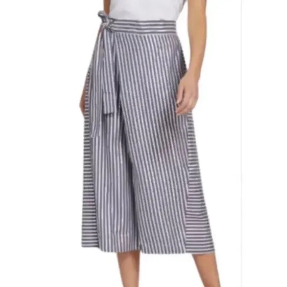 Anthropologie Eva Franco Blue White and Gold Striped Wide Leg Pants Size 0 - Picture 1 of 8